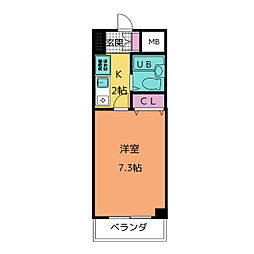 グランメールＫＡＺＵ 4階1Kの間取り