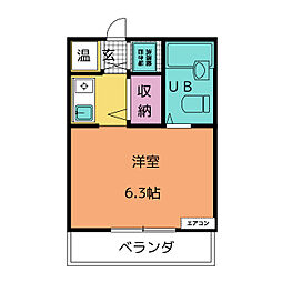 サンライズ原 3階ワンルームの間取り