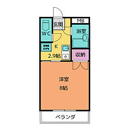 リバーサイドミキムラ 2階1Kの間取り