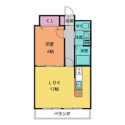 カームＨＡＲＡ 3階1LDKの間取り