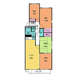 グランドハイツ原Ｂ棟 3階4LDKの間取り