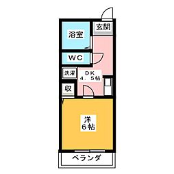 ル・ポミエＶ 1階1Kの間取り