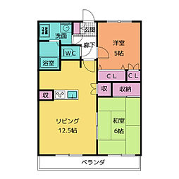 シャンテクレア 2階2LDKの間取り