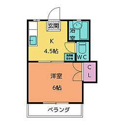 Ａ．Ｐ．Ｈ．中平 2階1DKの間取り