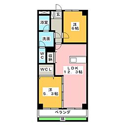 ユニーブル第2天白 1階2LDKの間取り
