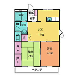 コーポ清和 1階2LDKの間取り