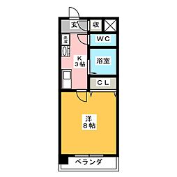 パークメゾンきもと 2階1Kの間取り