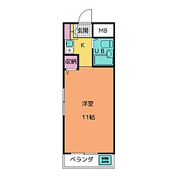 ジョイフル原VI 5階ワンルームの間取り