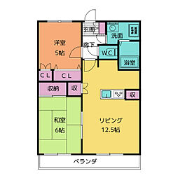 シャンテクレア 2階2LDKの間取り