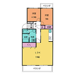 アーバンドエル赤池第2 3階2LDKの間取り