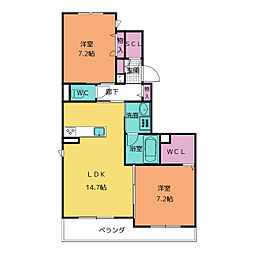 グランディフローラ赤池 2階2LDKの間取り