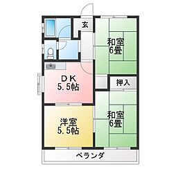 レジデンスみなみA棟 3DKの間取図画像