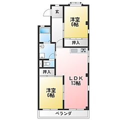 こいけハイツ 2LDKの間取図画像