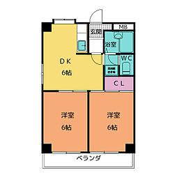 ラメール原 2DKの間取図画像