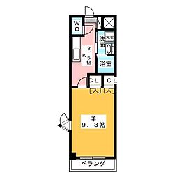 レインボーシティーS2 1Kの間取図画像
