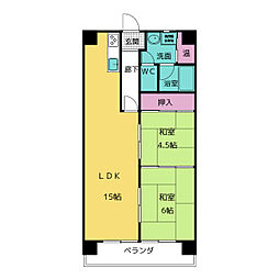 ニューコーポ植田1 2LDKの間取図画像