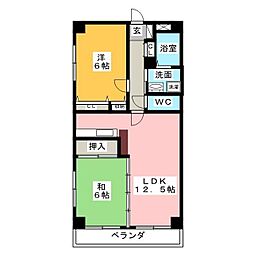 カルム植田 2LDKの間取図画像