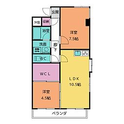 ペア・シティー1 2LDKの間取図画像