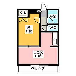 プロミネンス涼松 1LDKの間取図画像