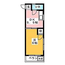 サンコーポ広瀬 2階1DKの間取り