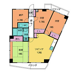 ヴィアーレマルフク南館 2階3SLDKの間取り