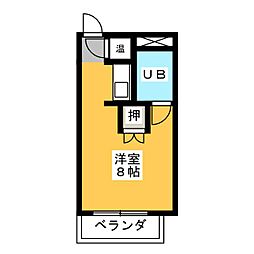 植田パークハイツ 6階ワンルームの間取り