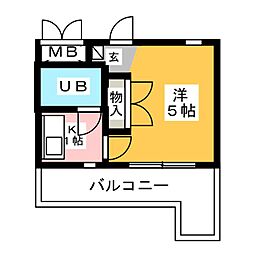 リバーサイド植田 1階1Kの間取り