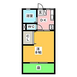 シティハイム信和 1階1Kの間取り