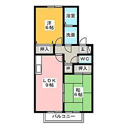 カーディナルヒル 1階2LDKの間取り