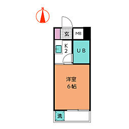 アメニティ植田 3階ワンルームの間取り
