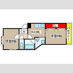 富士ハイツ 4階2Kの間取り