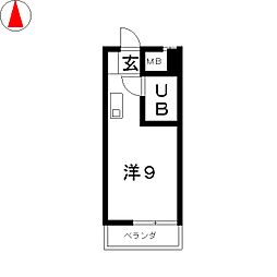 ビラ三秀植田 3階ワンルームの間取り