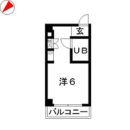ラフィネ元八事 2階ワンルームの間取り