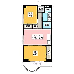 サンピアII 5階2LDKの間取り