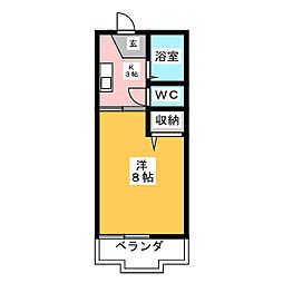 αアパートメント 2階1Kの間取り