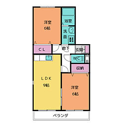 ル・ポミエII 1階2LDKの間取り