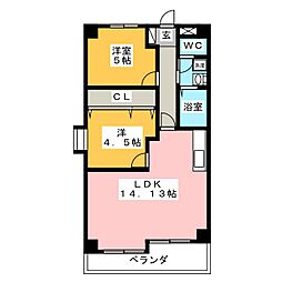 ハイネス植田 4階2LDKの間取り