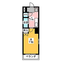 レクサス原 4階1Kの間取り