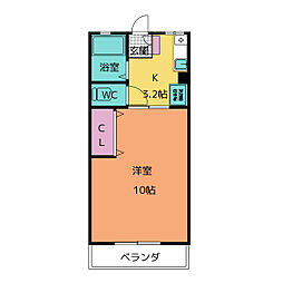 シティハイム牧 2階1Kの間取り