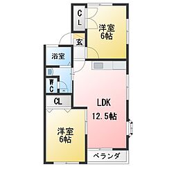 ハイム舞A 2LDKの間取図画像