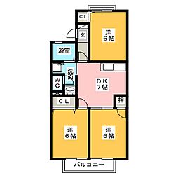 トゥインクルKB棟 3DKの間取図画像