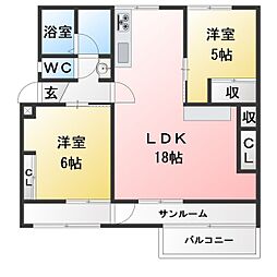 天白第一住宅8棟 2LDKの間取図画像