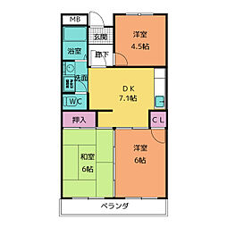 島田プラザ 3DKの間取図画像