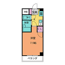 ラスール原 1Kの間取図画像
