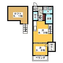 ハーモニーテラス原 1SLDKの間取図画像