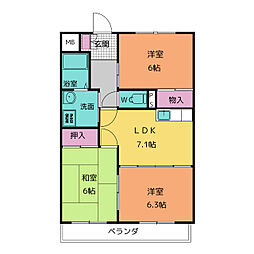ラ・カーザ小島 3DKの間取図画像