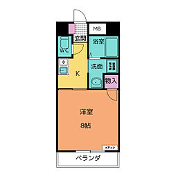 アーリエス原 1Kの間取図画像
