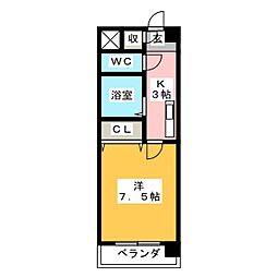 プラザハイツもとき 1Kの間取図画像