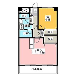キャッスル・メイ植田 1LDKの間取図画像