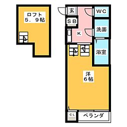 ハーモニーテラス原4 1Kの間取図画像